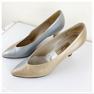 Amalfi Vintage Italian Leather Metallic Silver/ Gold Pump Sz 8‎
